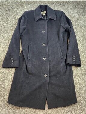 LL Bean Coat Women Size 12 Black Wool Blend Outdoor Preppy Academic Peacoat